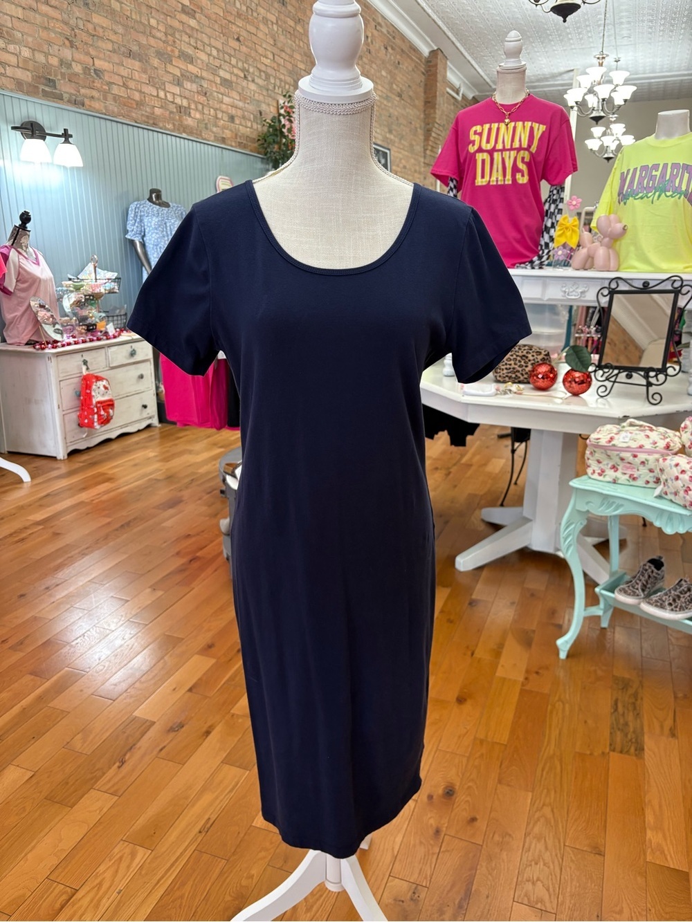Zenana Outfitters Navy Short-Sleeve Scoop Neck Midi Dress Size XL
